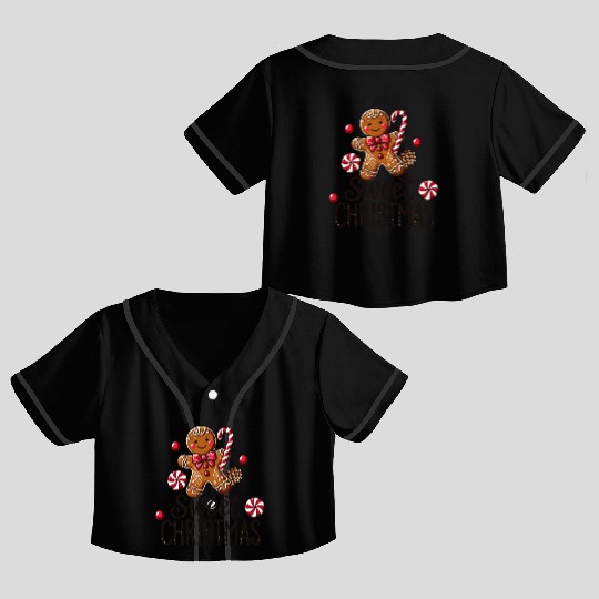 Happy gingerbread man with candy cane Crop Top Baseball Jerseys