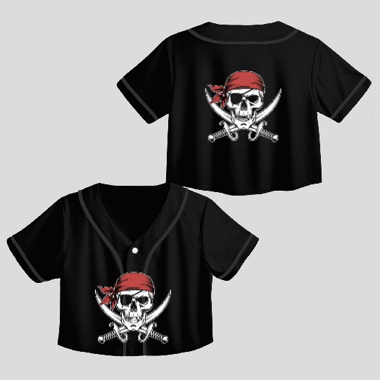 Pirate Skull Crossbones Red Bandana Jolly Roger Crop Top Baseball Jerseys