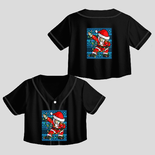 Dabbing Santa Christmas Lights Crop Top Baseball Jerseys