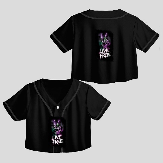 "Live Free Neon Skeleton Hand Design" Crop Top Baseball Jerseys
