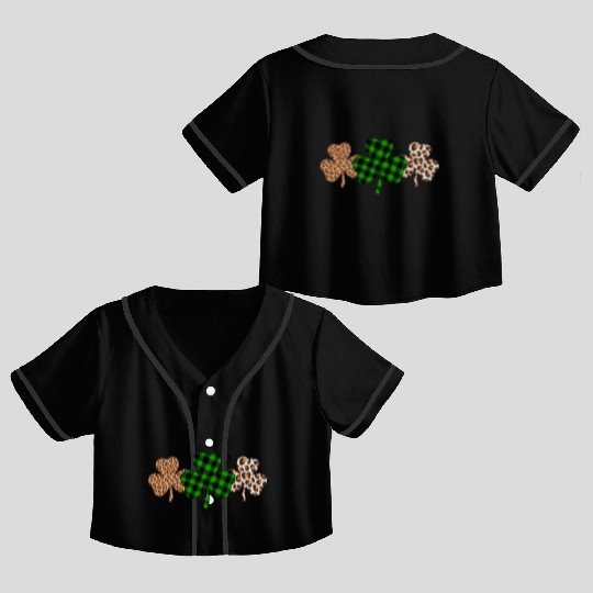 St Patricks Day Lucky Irish Green Plaid Shamrock Crop Top Baseball Jerseys