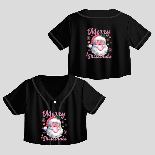 Merry Christmas, Christmas Vingtage, Preppy Santa Crop Top Baseball Jerseys