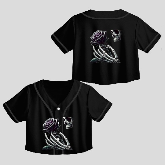Skeleton Hand Holding a Poisonous Rose Crop Top Baseball Jerseys