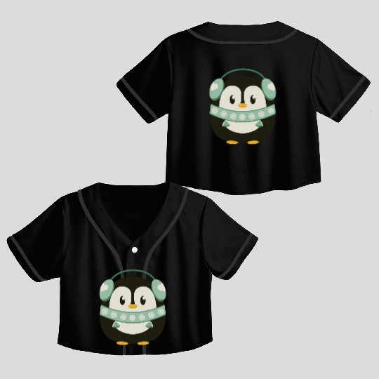 Cute penguin with ear warmers in winter mode Crop Top Baseball Jerseys