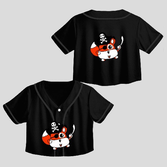 Little Cute Captain Fox Pirate Animal Eye Patch Crop Top Baseball Jerseys