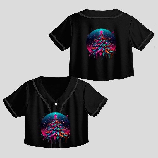 Neon Graffiti Christmas Tree with Bold Spray Paint Crop Top Baseball Jerseys