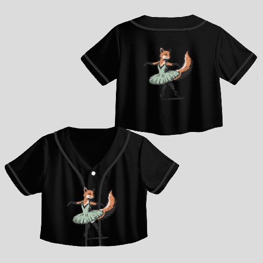 adorable stencil style fox in ballet dress Crop Top Baseball Jerseys