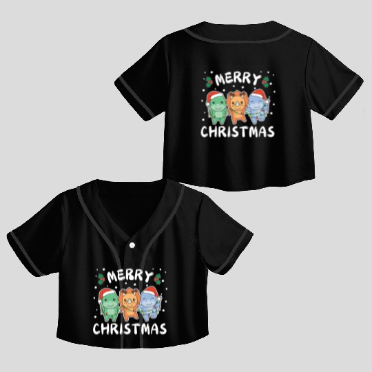 Merry Christmas Cute Dino Festive Lights Dino Crop Top Baseball Jerseys
