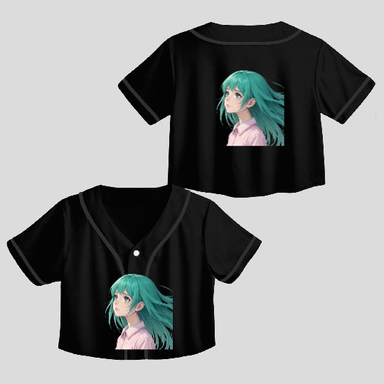 Teal Tresses: A Vision of Anime Serenity and Wonde Crop Top Baseball Jerseys