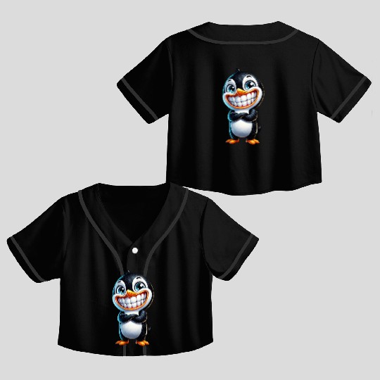 Cute Grinning Penguin Cartoon Crop Top Baseball Jerseys