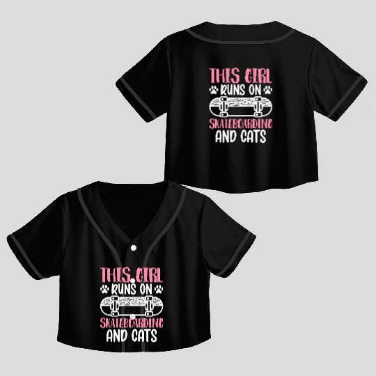 Runs On Skateboarding Cats Skateboarder Girl Cat Crop Top Baseball Jerseys