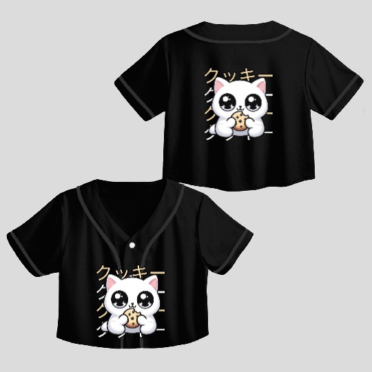 Cute Cat Japanese Kawaii Anime Cat with Cookie Crop Top Baseball Jerseys