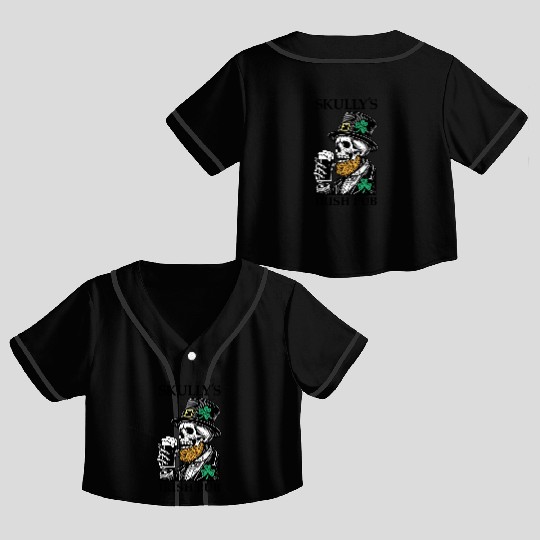 Skully's Irish Pub Skull St. Patrick's Day 2025 Sh Crop Top Baseball Jerseys