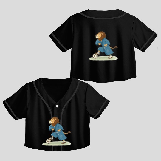 Lion playing soccer in karate kimono Crop Top Baseball Jerseys