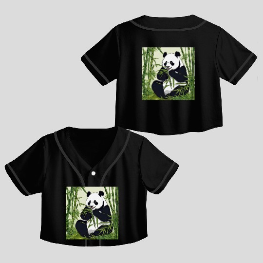 Chill Panda Eating Bamboo Cute Relaxed Design Crop Top Baseball Jerseys