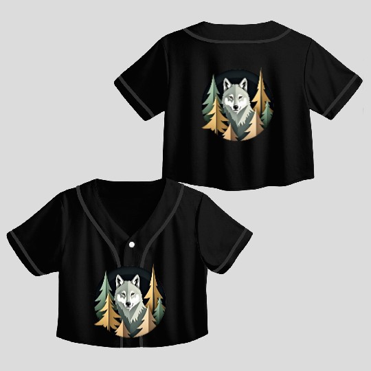 Wolf and Nature Geometric Pattern Crop Top Baseball Jerseys