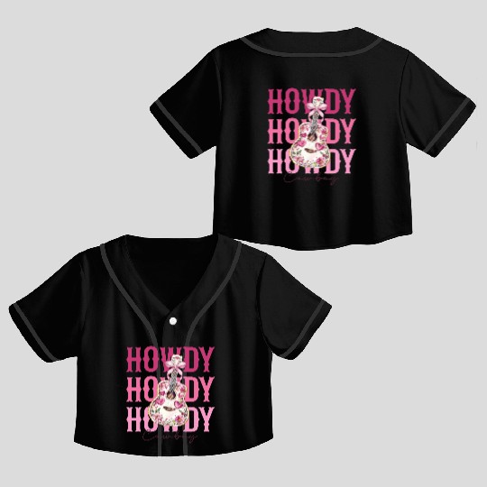 Howdy Howdy Cowboy Pink Guitar Crop Top Baseball Jerseys