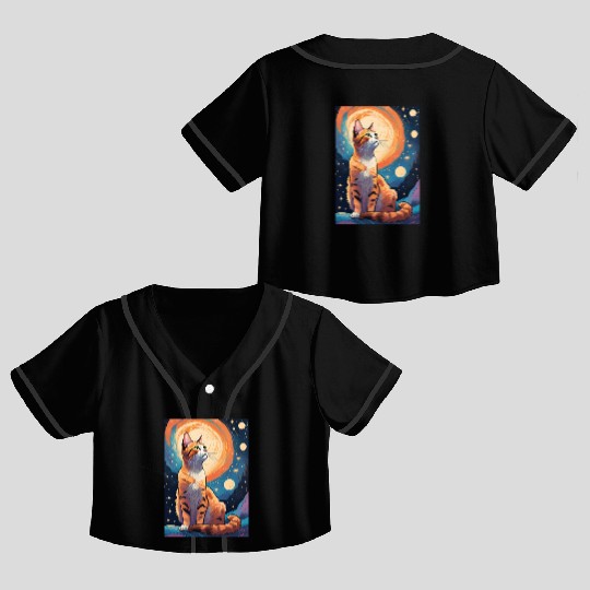 Cat painting red black cat Crop Top Baseball Jerseys