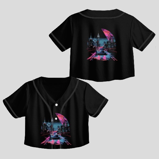80s 90s Vaporwave Retro Car City Synthwave Crop Top Baseball Jerseys