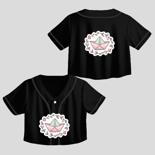 Paper boat with flowers -cute- Crop Top Baseball Jerseys