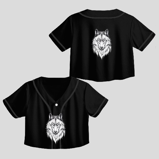 Wolf Face: Majestic and Wild Crop Top Baseball Jerseys