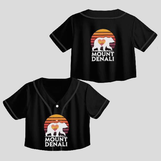 Retro Mount Denali Bear Sunset Art Crop Top Baseball Jerseys