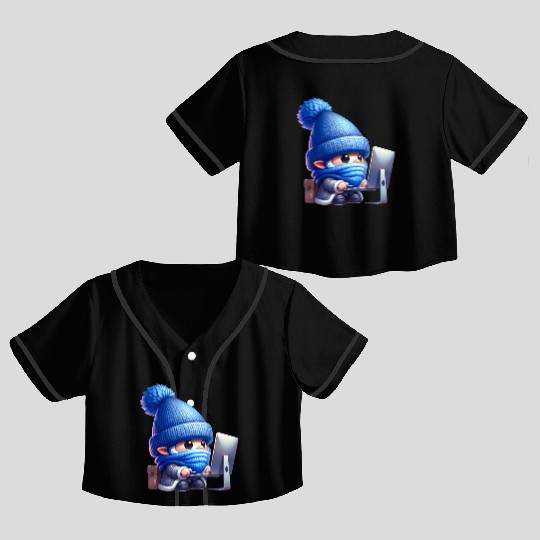 Hardworking Gnome at the Computer Crop Top Baseball Jerseys