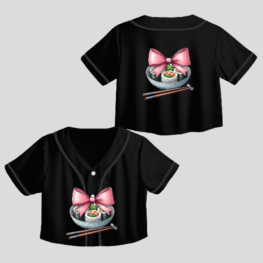 Coquette Bow Sushi Japanese Food Pink Ribbon Mom Crop Top Baseball Jerseys