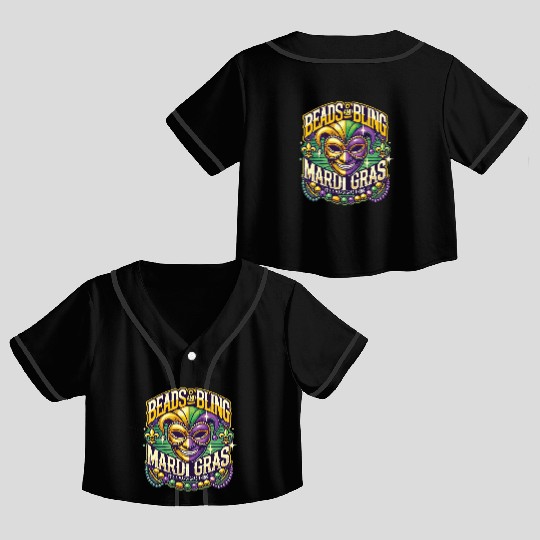 Beads And Bling Mardi Gras Mask Extravaganza Crop Top Baseball Jerseys