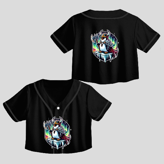 Viking Penguin Conquering Northern Lights Crop Top Baseball Jerseys