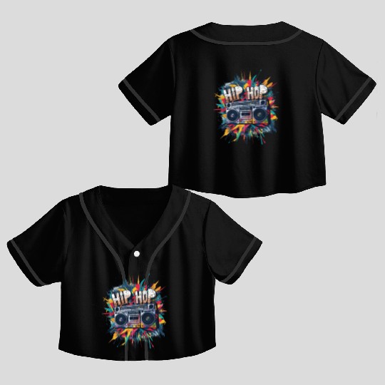 Vintage Hip Hop Rapper-Inspired Boombox Music Crop Top Baseball Jerseys