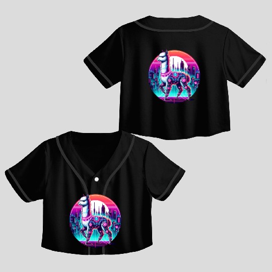 Cyberpunk Alpaca In Futuristic Cityscape Crop Top Baseball Jerseys