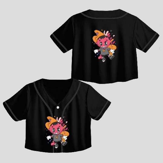 Playful Urban Cartoon Character - Vibrant Street Crop Top Baseball Jerseys