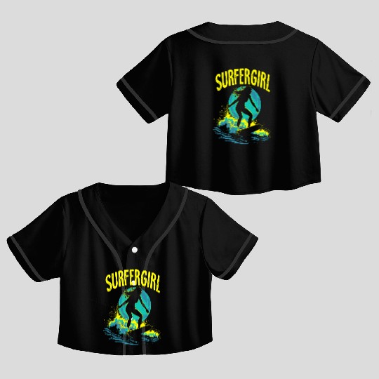Surfer Girl Female Surfer Surfing Waves Crop Top Baseball Jerseys