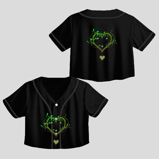 Nature Heart Tree | Green Love Botanical Art Crop Top Baseball Jerseys