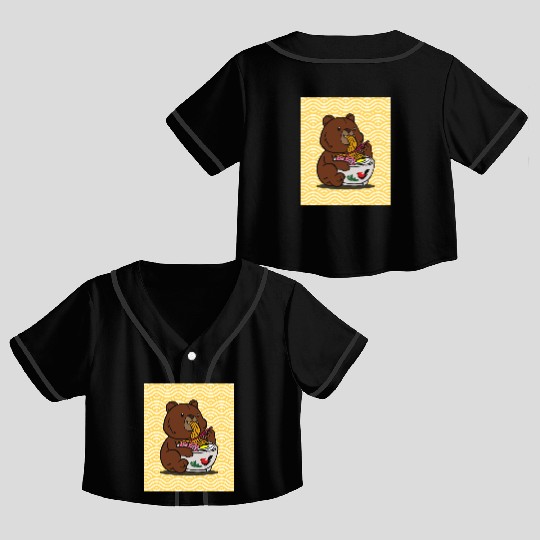 Cute Bear Ramen - Kawaii Cartoon Brown Bear Crop Top Baseball Jerseys