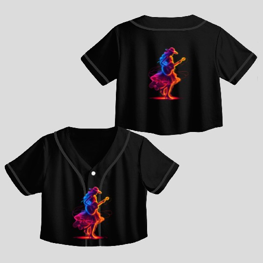 Guitar Player Girl Synthwave Crop Top Baseball Jerseys