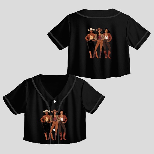 Black African American Cowgirl Rodeo Crop Top Baseball Jerseys