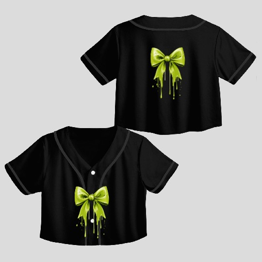 Coquette Bow Green Slime Dripping Crop Top Baseball Jerseys