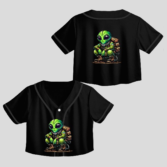 Funny cartoon Chill Alien in Space Suit Crop Top Baseball Jerseys