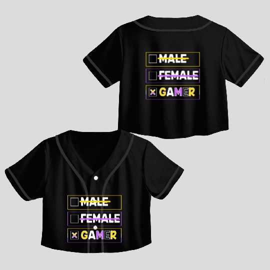 Gender Pronouns Male Female Gamer Crop Top Baseball Jerseys