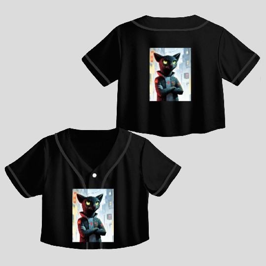 Cyberpunk Cat Boss – Futuristic Feline Art Crop Top Baseball Jerseys