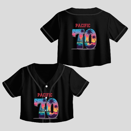 PACIFIC 70 – Tropical City Sunset Varsity Art Crop Top Baseball Jerseys
