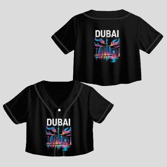 Dubai Skyline Neon Art Crop Top Baseball Jerseys