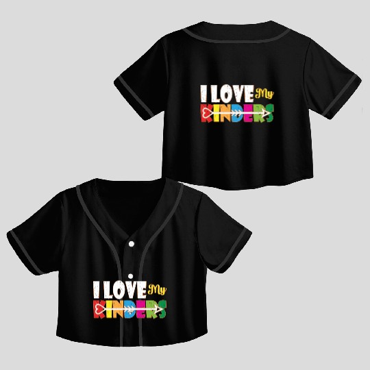 I Love My Kinders Colorful Teacher Appreciation Te Crop Top Baseball Jerseys
