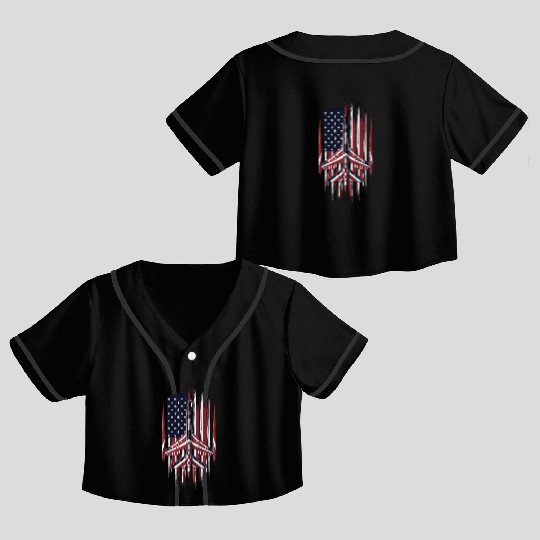 Patriotic Fighter Jet American Flag Art Crop Top Baseball Jerseys