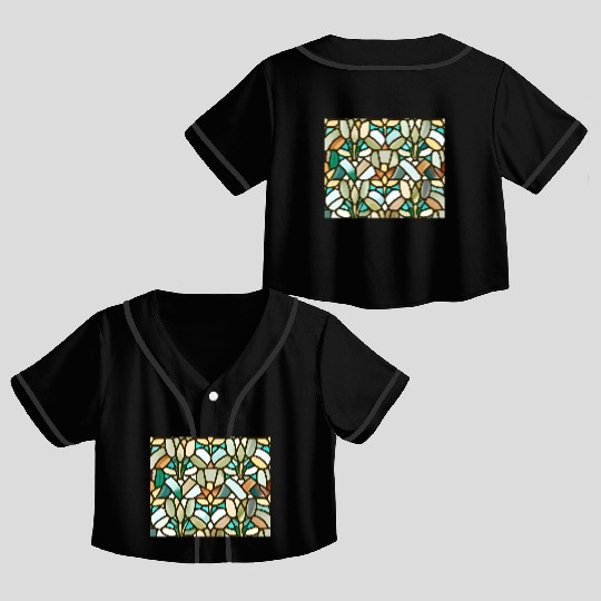 Abstract Floral Stained Glass Pattern - Art Deco Crop Top Baseball Jerseys