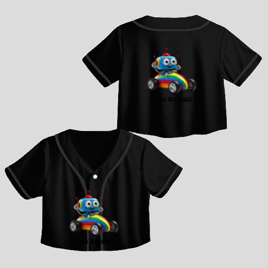 Robo-Racers Crop Top Baseball Jerseys - Cute Robot & Race Car