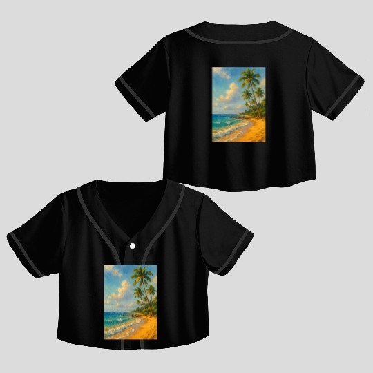 Tropical Serenity – Peaceful Beach Landscape Art Crop Top Baseball Jerseys