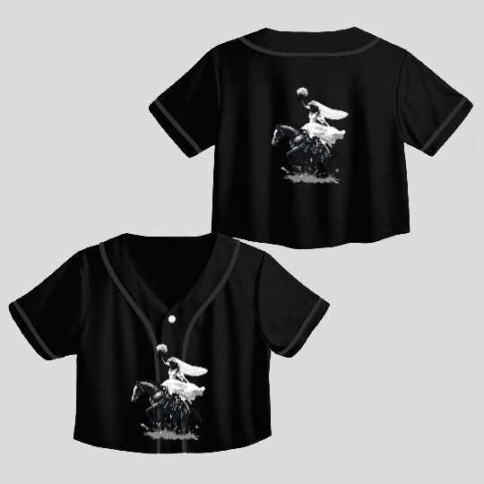 Western Cowgirl Bride on Bucking Horse – Grayscale Crop Top Baseball Jerseys